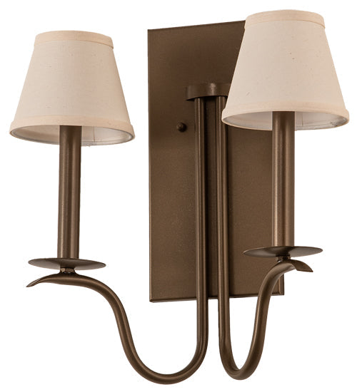 Meyda Lighting Octavia 14" 2-Light Brown Metallic Wall Sconce With Off White Textrene Shade