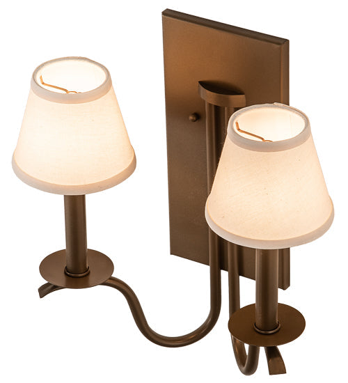 Meyda Lighting Octavia 14" 2-Light Brown Metallic Wall Sconce With Off White Textrene Shade