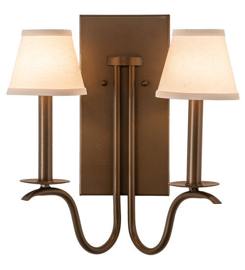 Meyda Lighting Octavia 14" 2-Light Brown Metallic Wall Sconce With Off White Textrene Shade