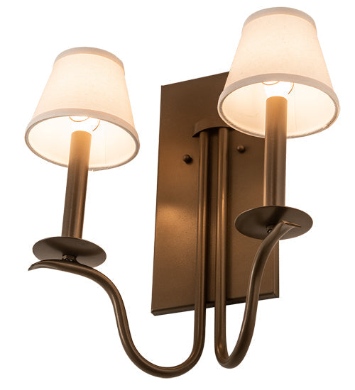 Meyda Lighting Octavia 14" 2-Light Brown Metallic Wall Sconce With Off White Textrene Shade