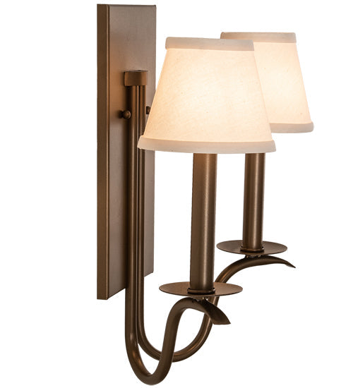 Meyda Lighting Octavia 14" 2-Light Brown Metallic Wall Sconce With Off White Textrene Shade