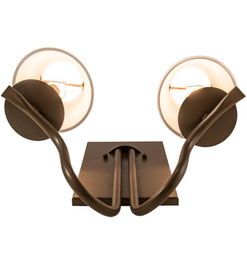 Meyda Lighting Octavia 14" 2-Light Brown Metallic Wall Sconce With Off White Textrene Shade