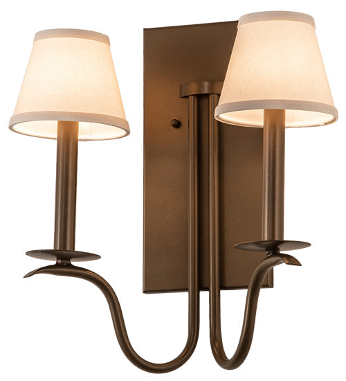 Meyda Lighting Octavia 14" 2-Light Brown Metallic Wall Sconce With Off White Textrene Shade