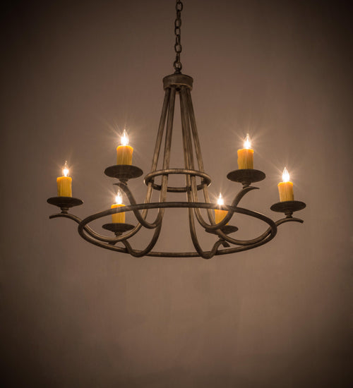 Meyda Lighting Octavia 36" 6-Light Antique Iron Ore Chandelier With Ivory Faux Candlelight