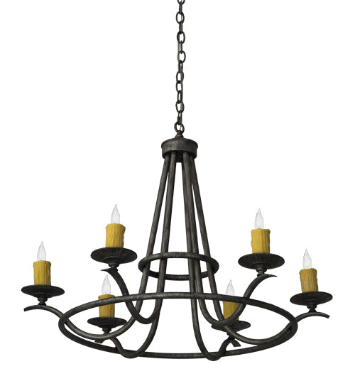 Meyda Lighting Octavia 36" 6-Light Antique Iron Ore Chandelier With Ivory Faux Candlelight