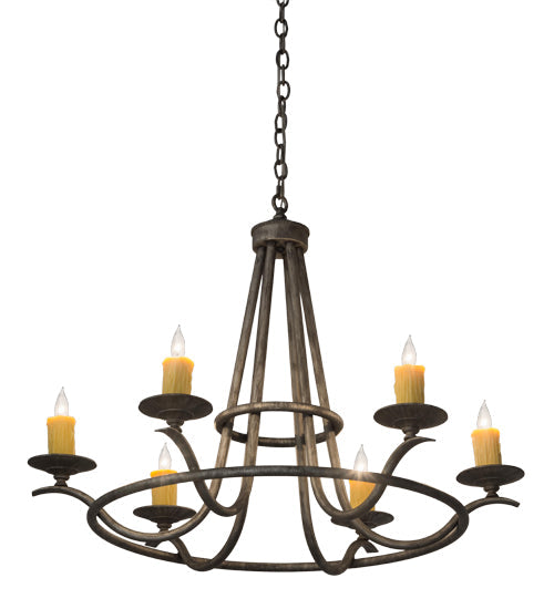 Meyda Lighting Octavia 36" 6-Light Antique Iron Ore Chandelier With Ivory Faux Candlelight
