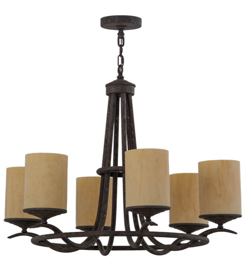 Meyda Lighting Octavia 36" 6-Light Antiquity Chandelier With Beige Tawnyrock Idalight Cylindres Shade