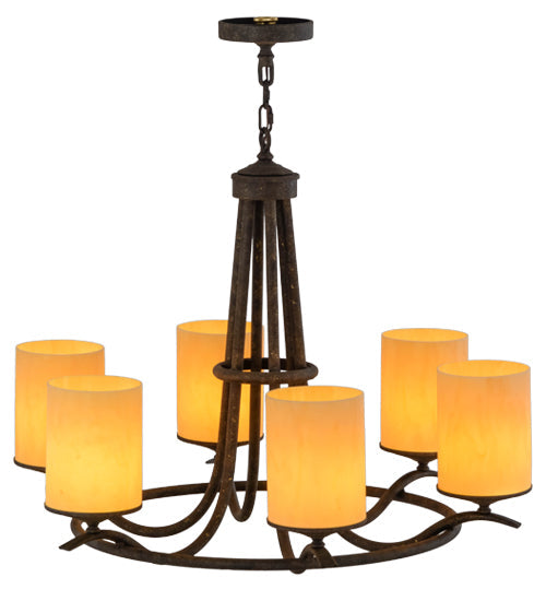 Meyda Lighting Octavia 36" 6-Light Antiquity Chandelier With Beige Tawnyrock Idalight Cylindres Shade