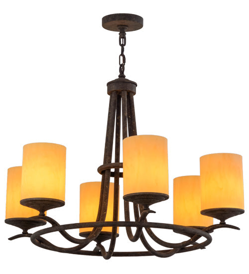 Meyda Lighting Octavia 36" 6-Light Antiquity Chandelier With Beige Tawnyrock Idalight Cylindres Shade
