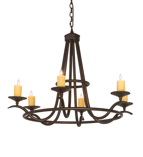 Meyda Lighting Octavia 36" 6-Light Mahogany Bronze Chandelier With Ivory Faux Candlelight