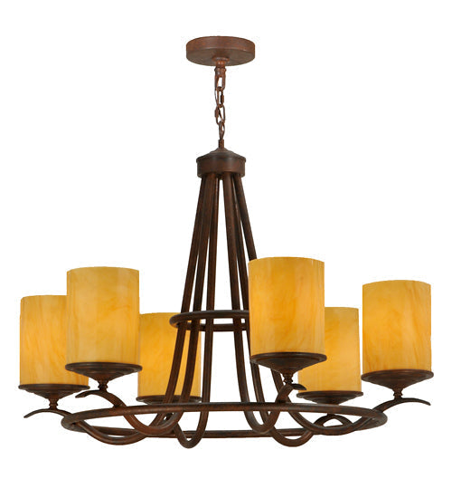 Meyda Lighting Octavia 36" 6-Light Rusty Nail Chandelier With Amber Quartz Idalight Shade