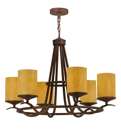 Meyda Lighting Octavia 36" 6-Light Rusty Nail Chandelier With Amber Quartz Idalight Shade