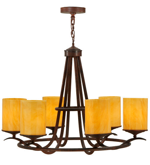 Meyda Lighting Octavia 36" 6-Light Rusty Nail Chandelier With Amber Quartz Idalight Shade