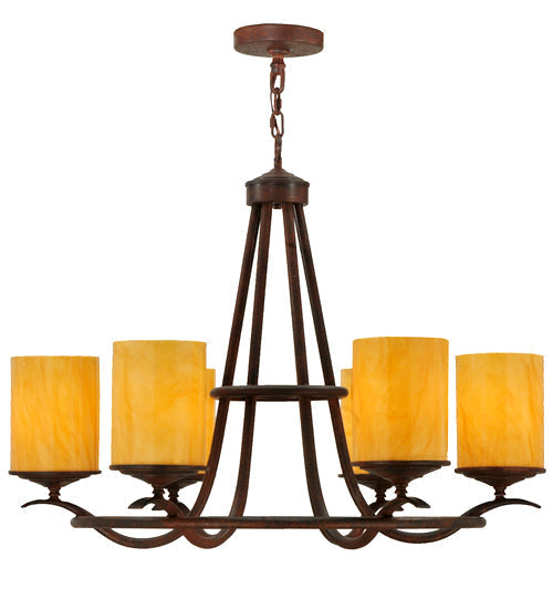 Meyda Lighting Octavia 36" 6-Light Rusty Nail Chandelier With Amber Quartz Idalight Shade