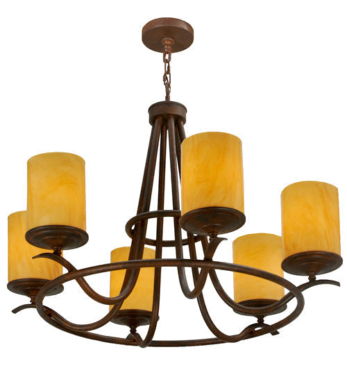 Meyda Lighting Octavia 36" 6-Light Rusty Nail Chandelier With Amber Quartz Idalight Shade