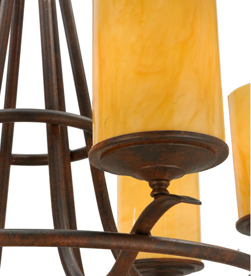Meyda Lighting Octavia 36" 6-Light Rusty Nail Chandelier With Amber Quartz Idalight Shade
