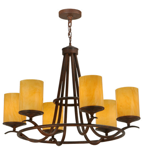 Meyda Lighting Octavia 36" 6-Light Rusty Nail Chandelier With Amber Quartz Idalight Shade