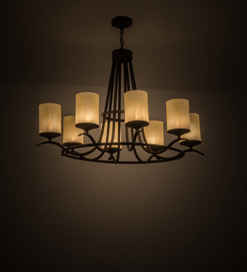 Meyda Lighting Octavia 36" 8-Light Cajun Spice Chandelier With Beige Botticino Idalight Shade Glass