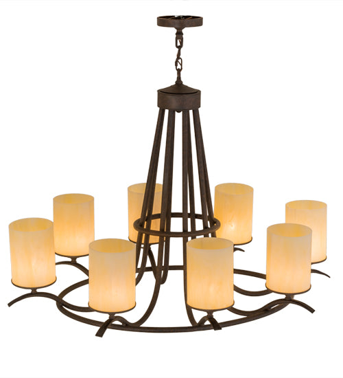 Meyda Lighting Octavia 36" 8-Light Cajun Spice Chandelier With Beige Botticino Idalight Shade Glass