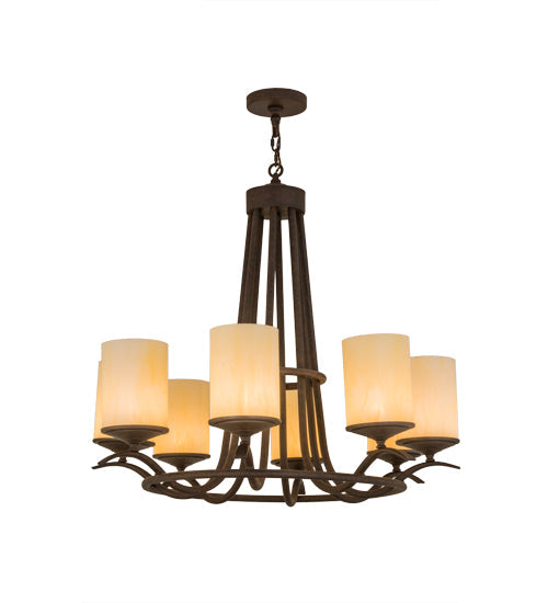 Meyda Lighting Octavia 36" 8-Light Cajun Spice Chandelier With Beige Botticino Idalight Shade Glass
