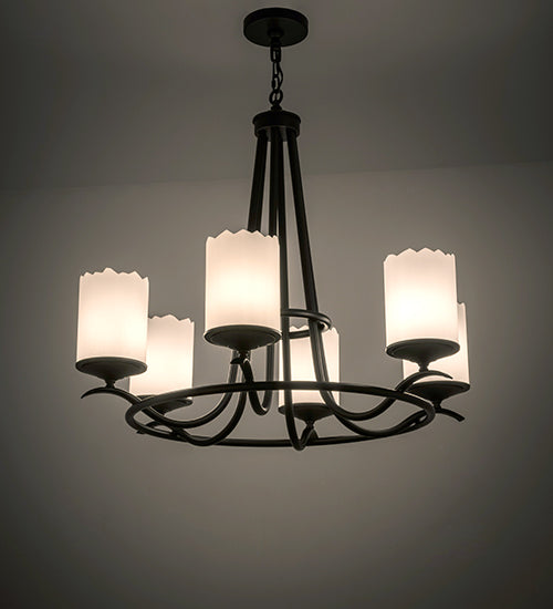 Meyda Lighting Octavia 37" 6-Light Blackwash Chandelier With White Statuario Idalight Shade Glass