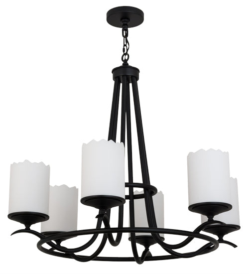 Meyda Lighting Octavia 37" 6-Light Blackwash Chandelier With White Statuario Idalight Shade Glass