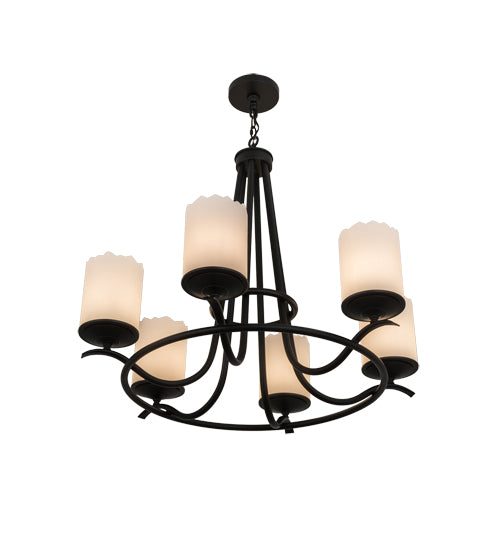 Meyda Lighting Octavia 37" 6-Light Blackwash Chandelier With White Statuario Idalight Shade Glass