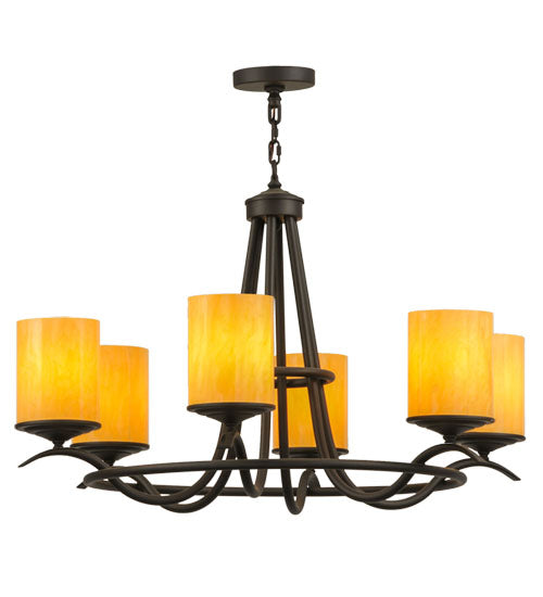 Meyda Lighting Octavia 39" 6-Light Oil Rubbed Bronze Chandelier With Tawnyrock Idalight Cylindres Shade Glass