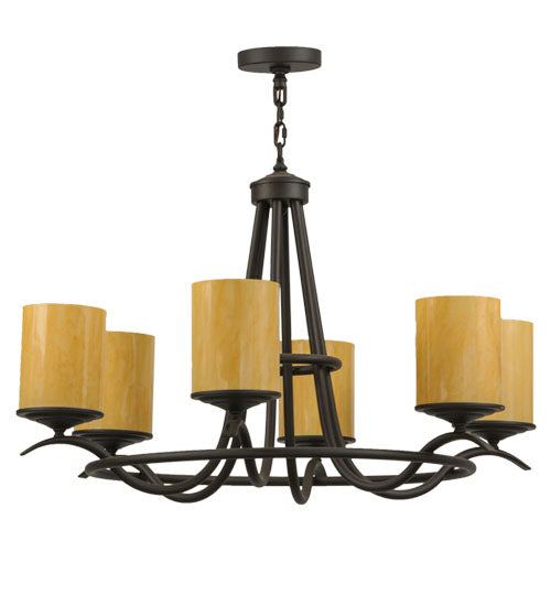 Meyda Lighting Octavia 39" 6-Light Oil Rubbed Bronze Chandelier With Tawnyrock Idalight Cylindres Shade Glass