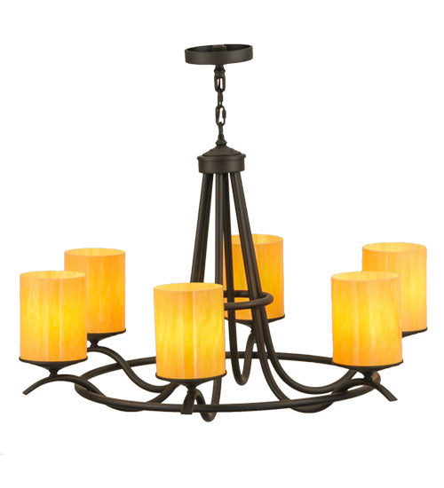 Meyda Lighting Octavia 39" 6-Light Oil Rubbed Bronze Chandelier With Tawnyrock Idalight Cylindres Shade Glass