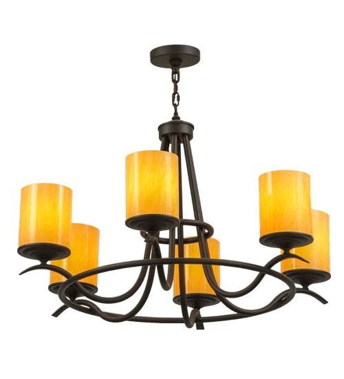Meyda Lighting Octavia 39" 6-Light Oil Rubbed Bronze Chandelier With Tawnyrock Idalight Cylindres Shade Glass