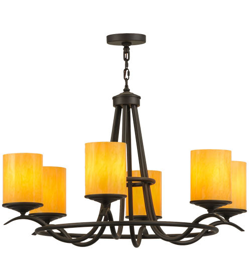 Meyda Lighting Octavia 39" 6-Light Oil Rubbed Bronze Chandelier With Tawnyrock Idalight Cylindres Shade Glass