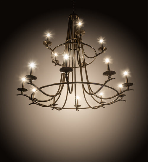 Meyda Lighting Octavia 60" 15-Light 2-Tier Brown Metallic Chandelier With Faux Candlelight