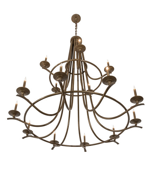 Meyda Lighting Octavia 60" 15-Light 2-Tier Brown Metallic Chandelier With Faux Candlelight