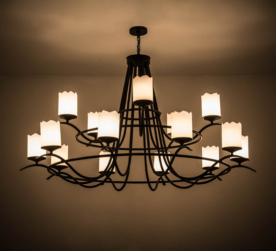 Meyda Lighting Octavia 78" 15-Light 2-Tier Blackwash Chandelier With White Statuario Idalight Shade Glass