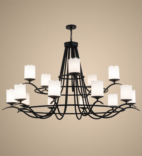 Meyda Lighting Octavia 78" 15-Light 2-Tier Blackwash Chandelier With White Statuario Idalight Shade Glass