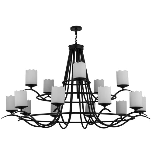 Meyda Lighting Octavia 78" 15-Light 2-Tier Blackwash Chandelier With White Statuario Idalight Shade Glass
