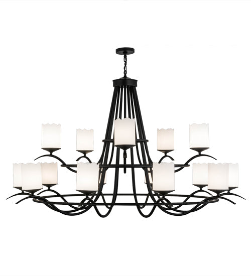 Meyda Lighting Octavia 78" 15-Light 2-Tier Blackwash Chandelier With White Statuario Idalight Shade Glass