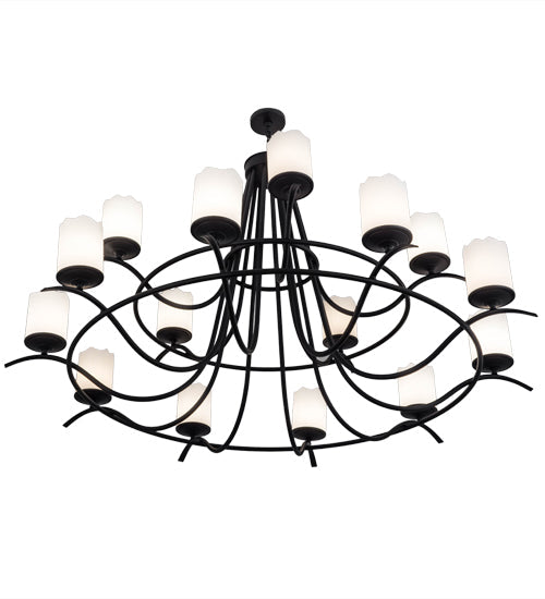 Meyda Lighting Octavia 78" 15-Light 2-Tier Blackwash Chandelier With White Statuario Idalight Shade Glass