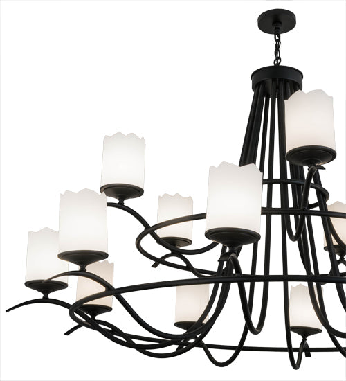 Meyda Lighting Octavia 78" 15-Light 2-Tier Blackwash Chandelier With White Statuario Idalight Shade Glass