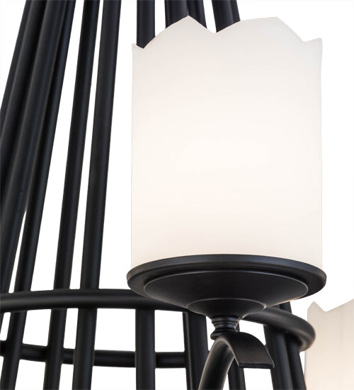 Meyda Lighting Octavia 78" 15-Light 2-Tier Blackwash Chandelier With White Statuario Idalight Shade Glass