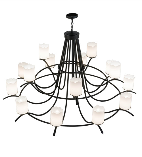 Meyda Lighting Octavia 78" 15-Light 2-Tier Blackwash Chandelier With White Statuario Idalight Shade Glass