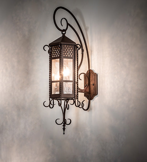 Meyda Lighting Old London 10" 3-Light Cafe Noir Wall Sconce With Clear Seeded Shade Glass