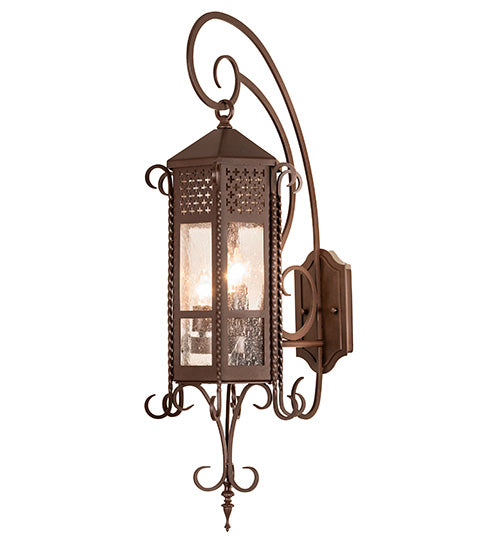 Meyda Lighting Old London 10" 3-Light Cafe Noir Wall Sconce With Clear Seeded Shade Glass