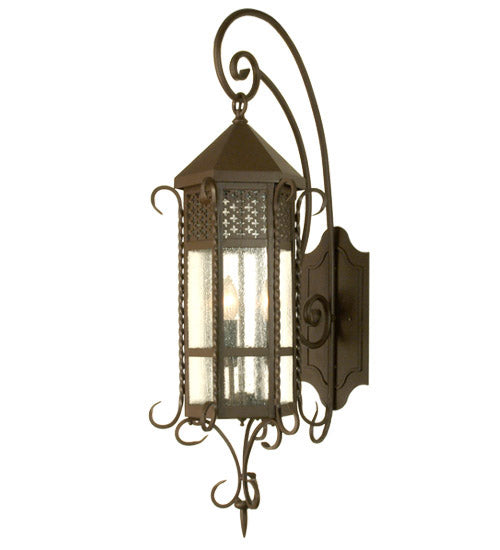 Meyda Lighting Old London 12" 3-Light Cafe Noir Wall Sconce With Clear Shade Glass