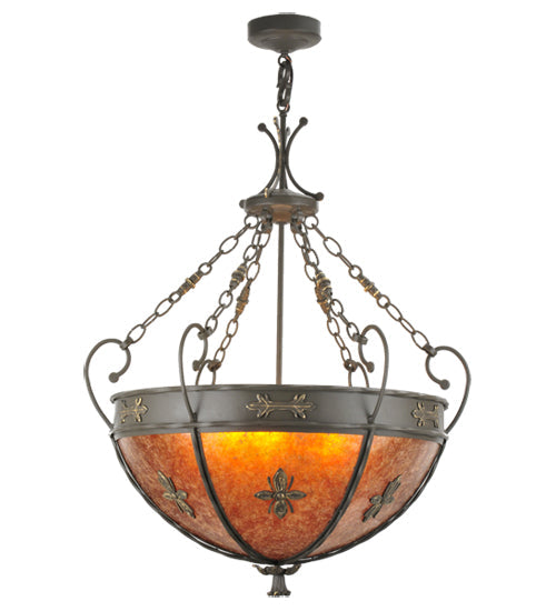 Meyda Lighting Old London 26" 3-Light Timeless Bronze Inverted Pendant Light With Amber Mica Shade Glass