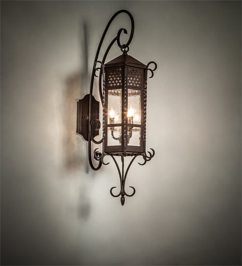 Meyda Lighting Old London 28667 10" 3-Light Cafe Noir Wall Sconce With Clear Seeded Shade Glass