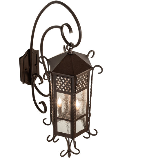 Meyda Lighting Old London 28667 10" 3-Light Cafe Noir Wall Sconce With Clear Seeded Shade Glass