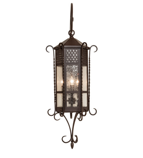 Meyda Lighting Old London 28667 10" 3-Light Cafe Noir Wall Sconce With Clear Seeded Shade Glass