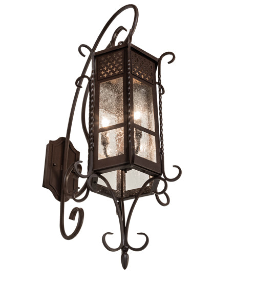 Meyda Lighting Old London 28667 10" 3-Light Cafe Noir Wall Sconce With Clear Seeded Shade Glass